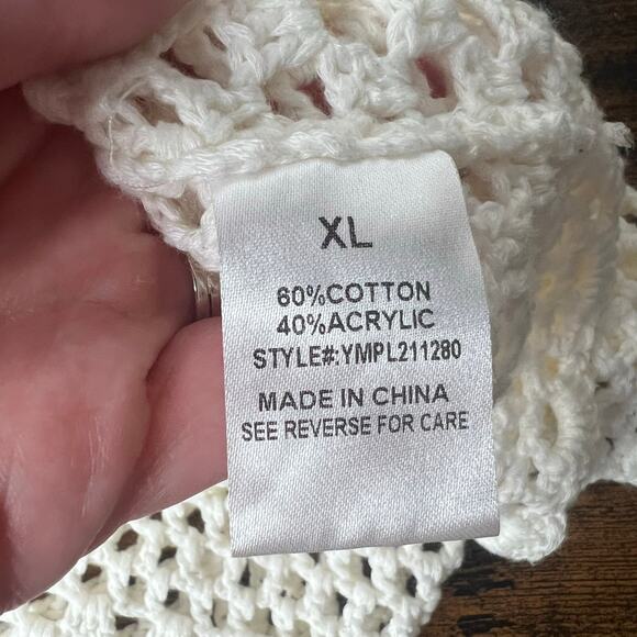 Women's White Crochet Knit Dress Cover-Up Long Sleeve Sz XL Beach Boho Festival - Picture 11 of 11